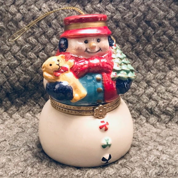 Porcelain Music Box Snow Man Ornament - Picture 1 of 7